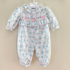 Vintage Girls White Floral Jumpsuit 6-9 Months
